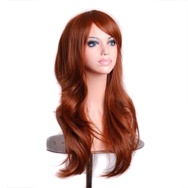 Soowee 70cm Long Wavy Red Wigs Fake Hairpieces Synthetic Hair Female